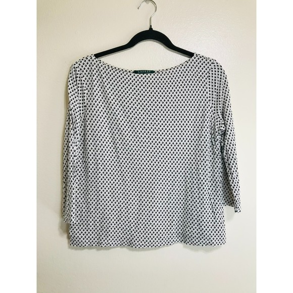 Lauren Ralph Lauren Slub Knit, Viscose Geometric Pattern Top, Size L - Picture 4 of 4